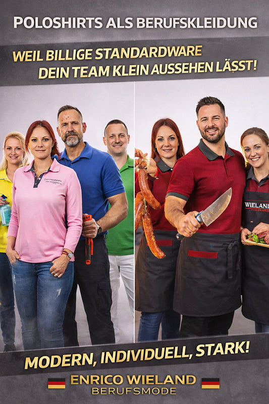 Gruppe mit Personen in verschiedenen Gewerken, die Polos tragen