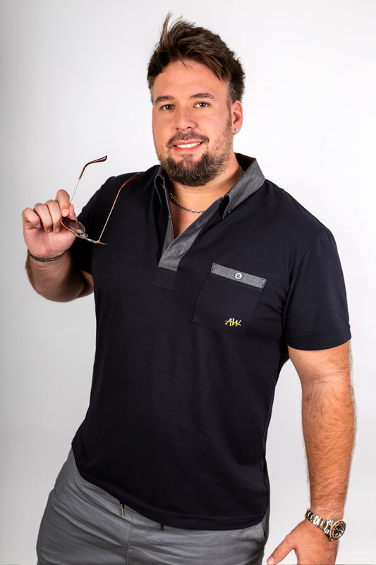 Performance Poloshirt Luan mit Button- Down Kragen in Jeans