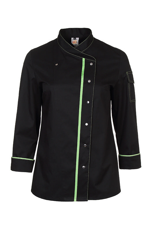 Damenkochjacke Alessia_Black Edition in Schwarz mit Grün
