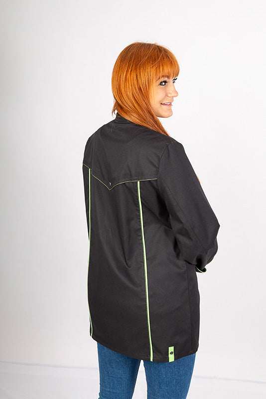 Damenkochjacke Alessia_Black Edition in Schwarz mit Grün
