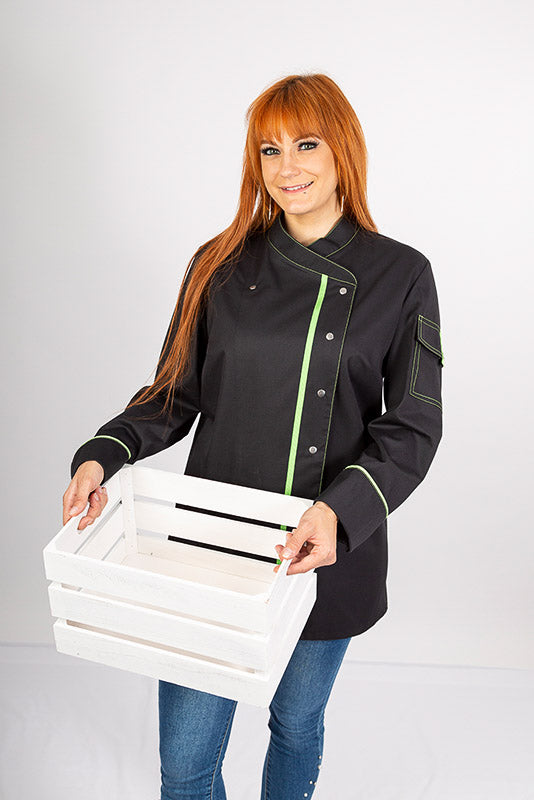 Damenkochjacke Alessia_Black Edition in Schwarz mit Grün