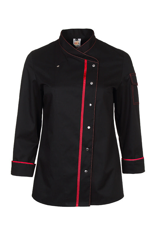 Damenkochjacke Alessia_Black Edition in Schwarz mit Rot