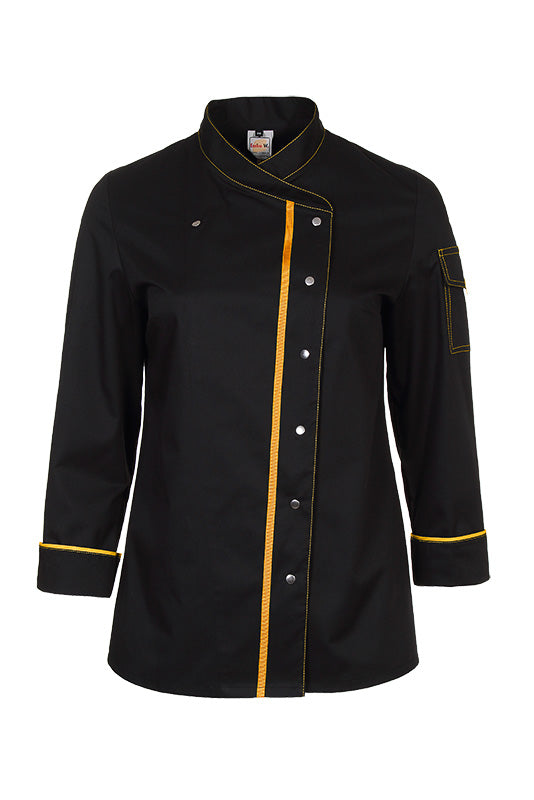 Damenkochjacke Alessia_Black Edition in Schwarz mit Gelb