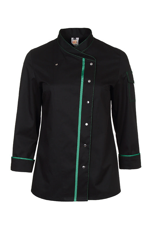 Damenkochjacke Alessia_Black Edition in Schwarz mit Grün