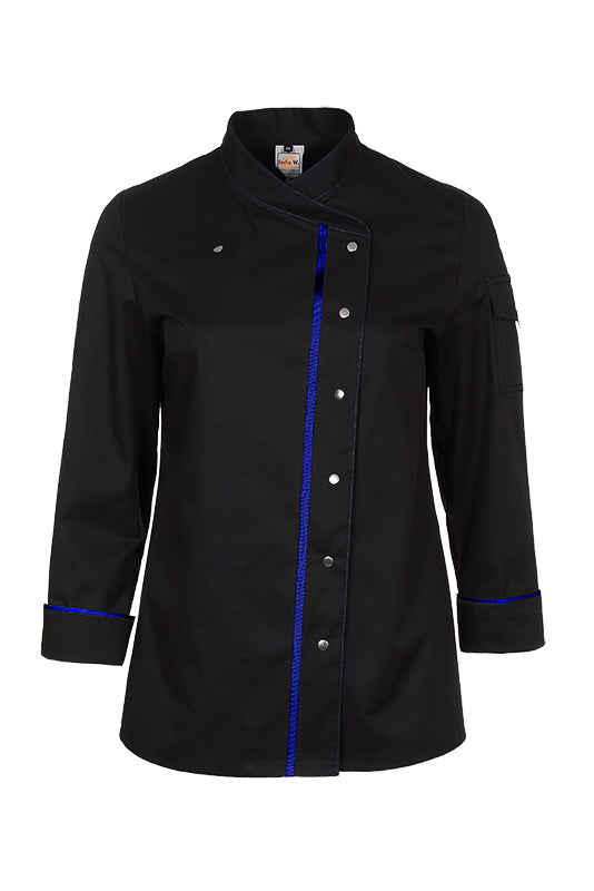 Damenkochjacke Alessia_Black Edition in Schwarz mit Blau