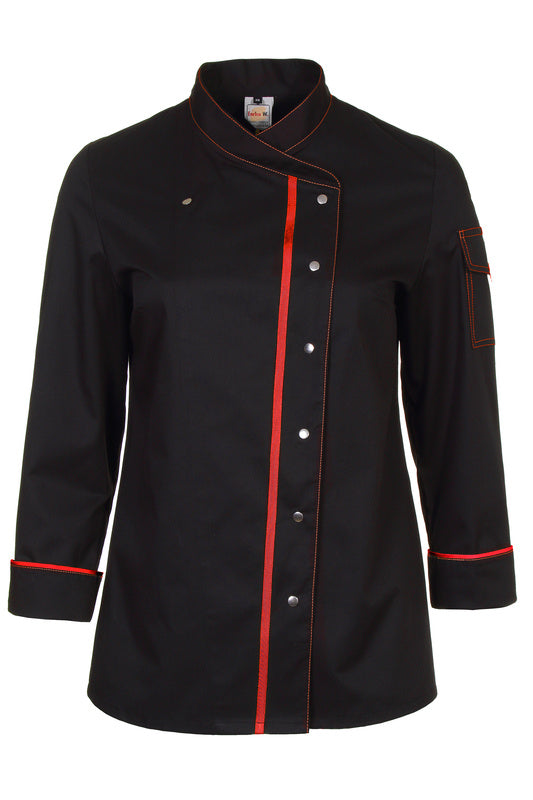 Damenkochjacke Alessia_Black Edition in Schwarz mit Rot