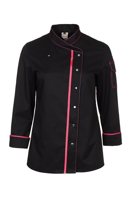 Damenkochjacke Alessia_Black Edition in Schwarz mit Pink
