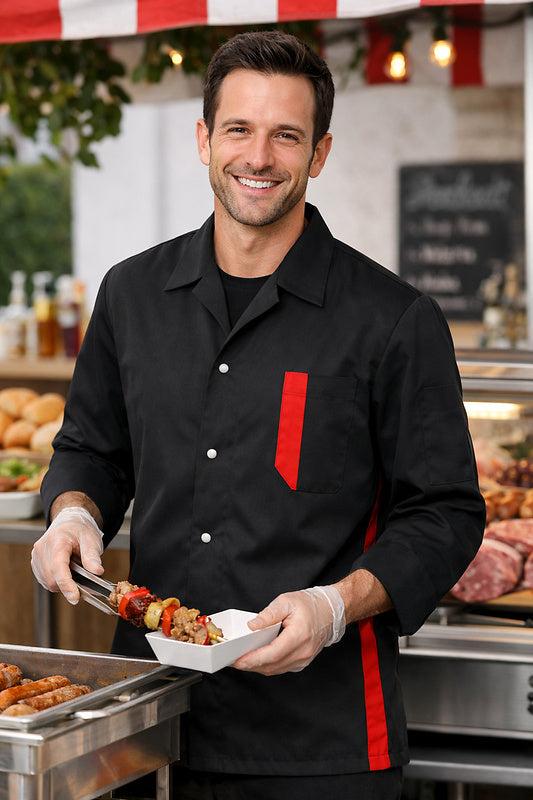 Antonio_Black Edition – moderne Metzgerjacke Schwarz | Fleischerbluse, Kadettjacke & Fleischerjacke