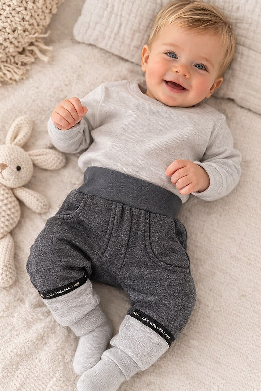 Baby trousers Rodney – comfortable baby trousers in grey with a soft comfort waistband