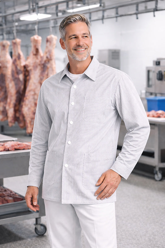 Basic Fleischerbluse | preiswerte Metzgerjacke mit Druckknöpfen | Alexander Moden