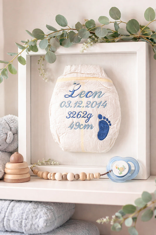 Embroidered Birth Diaper with Name & Birth Data