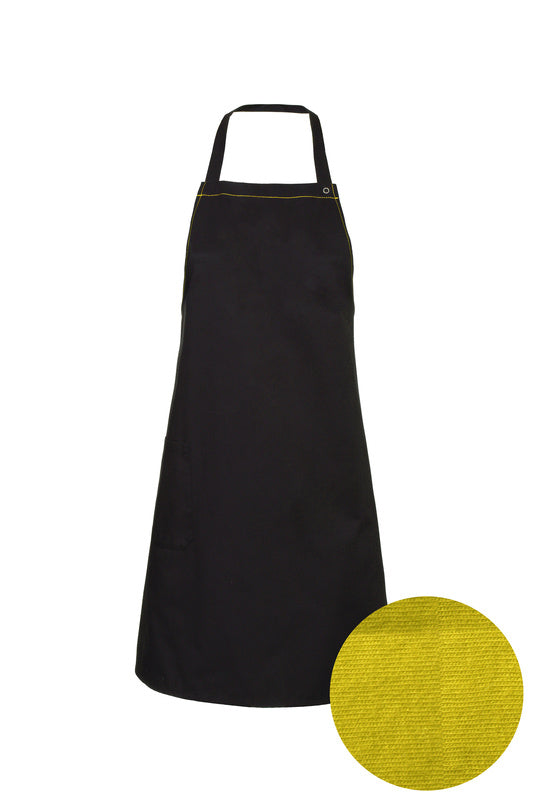Latzschürze Dubai_FOOD Edition in Schwarz mit yellow Steppnaht