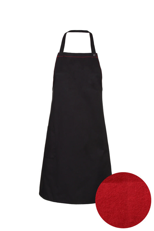 Latzschürze Dubai_FOOD Edition in Schwarz mit roter Steppnaht