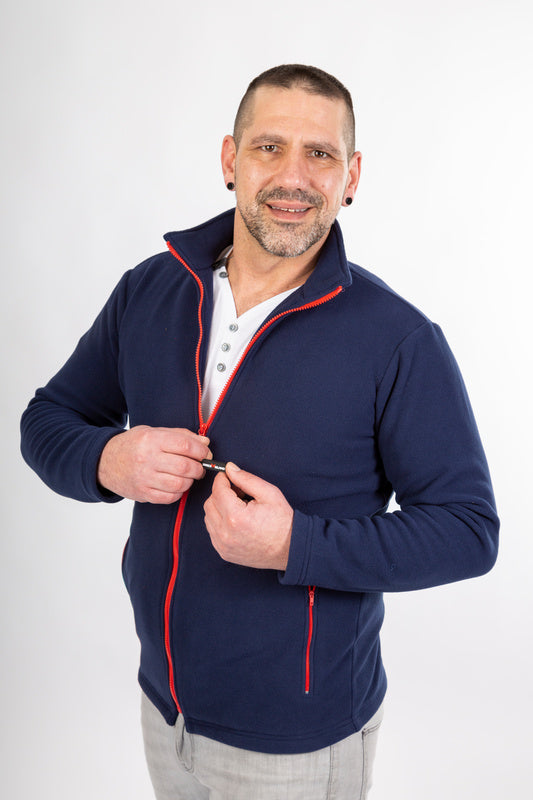 Herren Fleecejacke Emilio_Navy Edition mit rotem Reißverschluss
