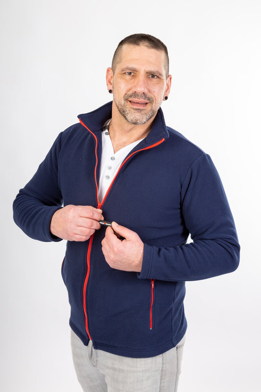 Herren Fleecejacke Emilio_Navy Edition mit rotem Reißverschluss