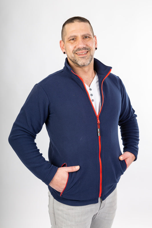 Herren Fleecejacke Emilio_Navy Edition mit rotem Reißverschluss
