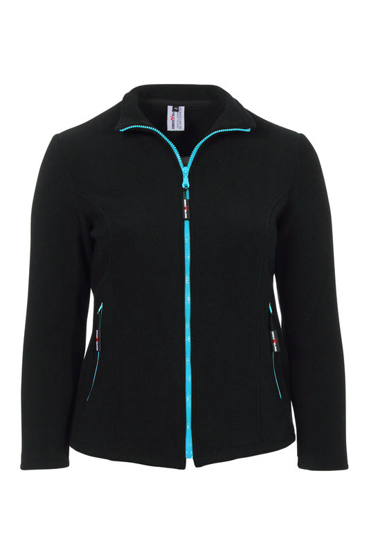 Damen Fleecejacke Emma_Black Edition in Schwarz mit Blau