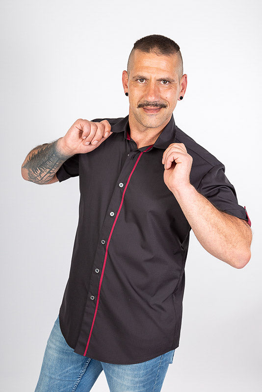 Performance Herrenhemd Falco_Black Edition mit farbiger Steppnaht und farbigen Textilband