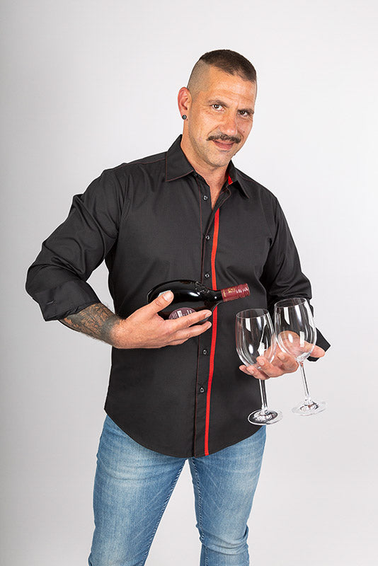 Performance Herrenhemd Falco_Black Edition mit farbiger Steppnaht und farbigen Textilband