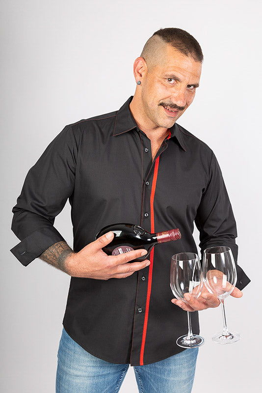 Performance Herrenhemd Falco_Black Edition mit farbiger Steppnaht und farbigen Textilband