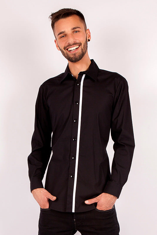 Performance Herrenhemd Falco_Black Edition mit farbiger Steppnaht und farbigen Textilband