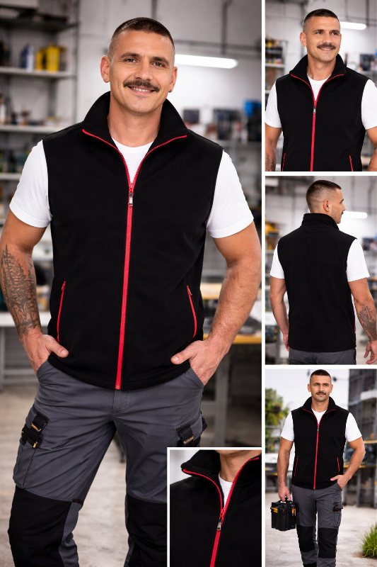 Herren Fleeceweste Finn_Black Edition - schwarze Fleeceweste mit farbigem Reißverschluss