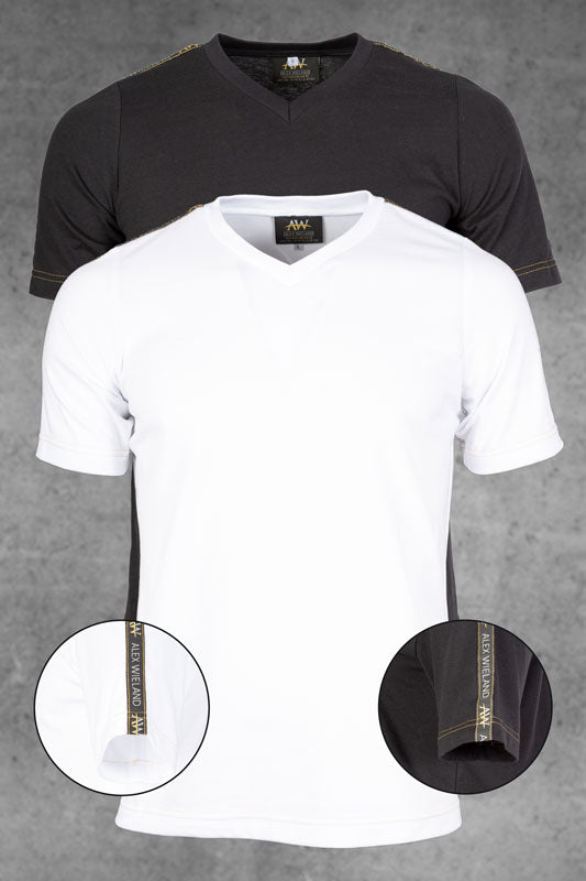 V-Neck T-Shirt Ibiza in schwarz, weiß mit exclusiven Logoband