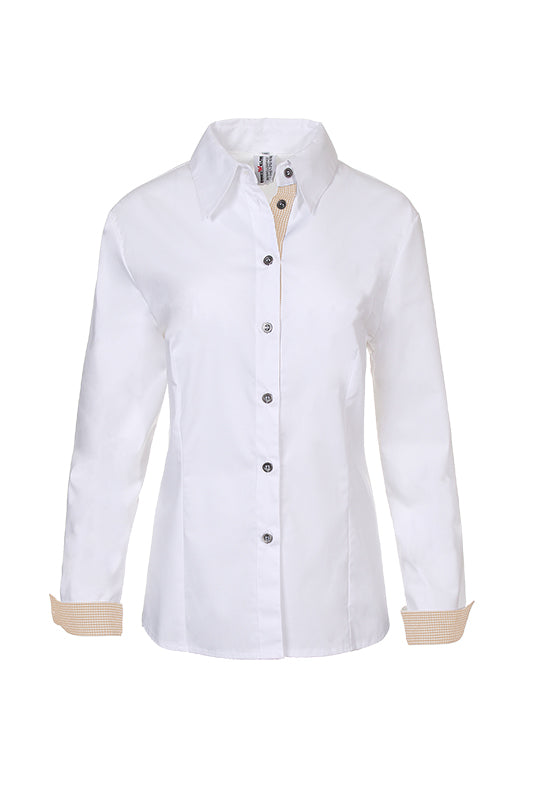 Damenbluse Karo_White Edition mit karierten Elementen in Beige