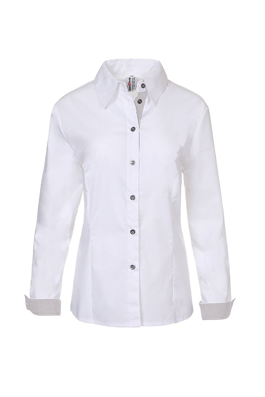Damenbluse Karo_White Edition mit karierten Elementen in Grau