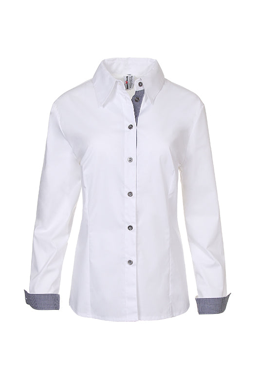Damenbluse Karo_White Edition mit karierten Elementen in Dunkelblau
