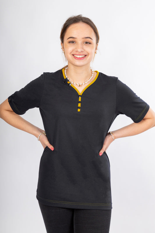 Damen T-Shirt Lilja_Black Edition mit V-Ausschnitt in Gelb