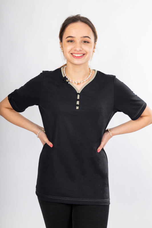 Damen T-Shirt Lilja_Black Edition mit V-Ausschnitt in Beige
