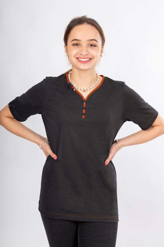 Damen T-Shirt Lilja_Black Edition mit V-Ausschnitt in Orange