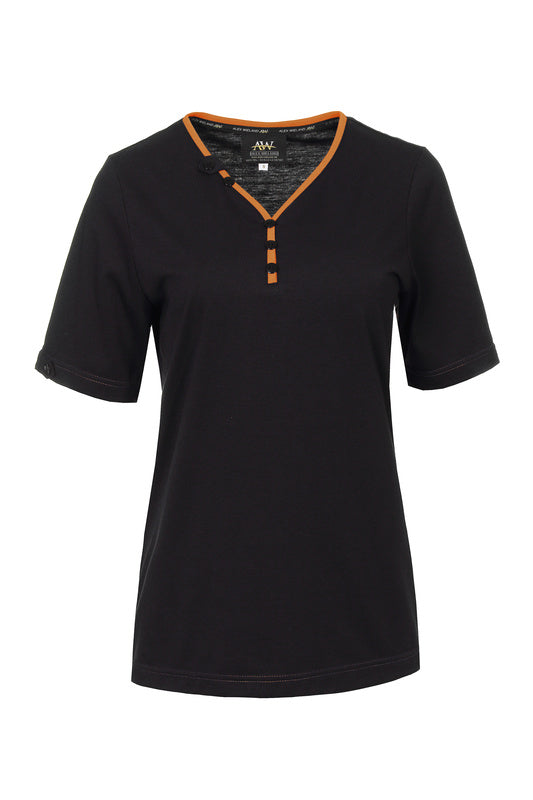 Damen T-Shirt Lilja_Black Edition mit V-Ausschnitt in Orange