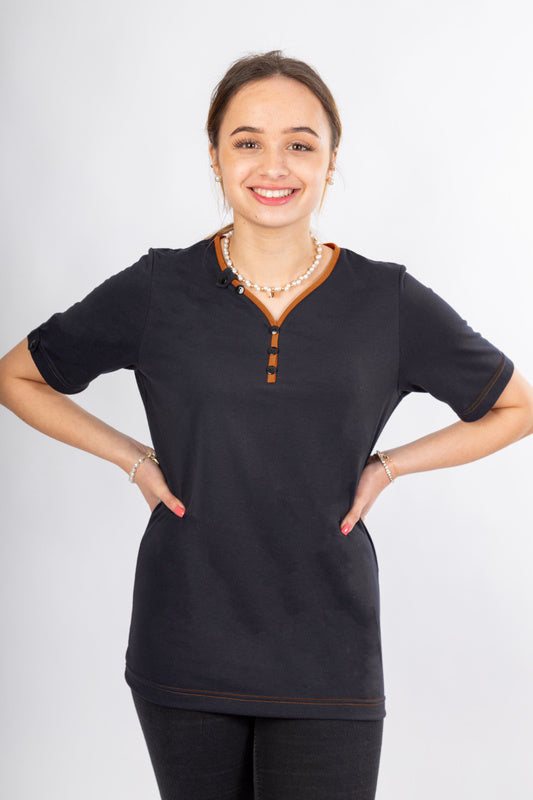Damen T-Shirt Lilja_Black Edition mit V-Ausschnitt in Orange