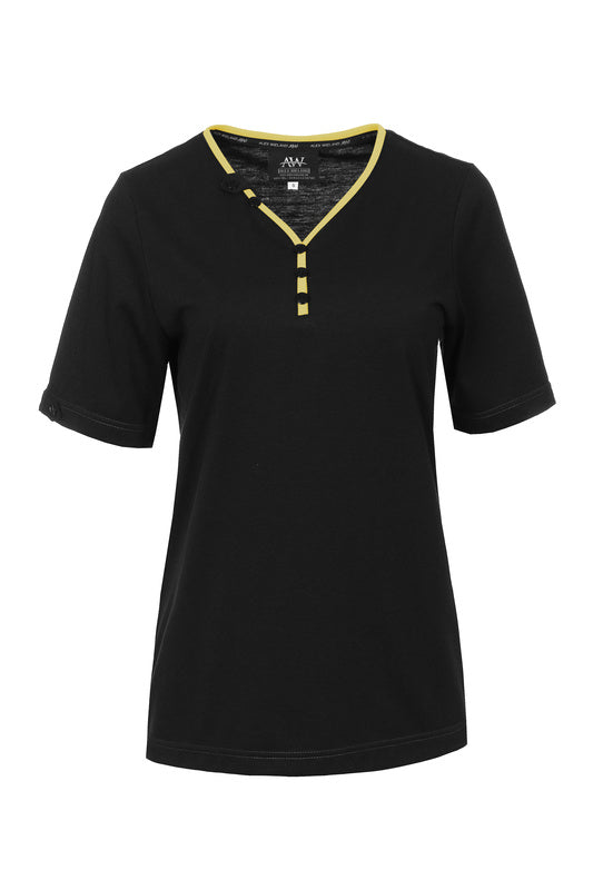 Damen T-Shirt Lilja_Black Edition mit V-Ausschnitt in Gelb