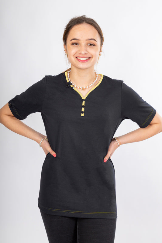 Damen T-Shirt Lilja_Black Edition mit V-Ausschnitt in Gelb