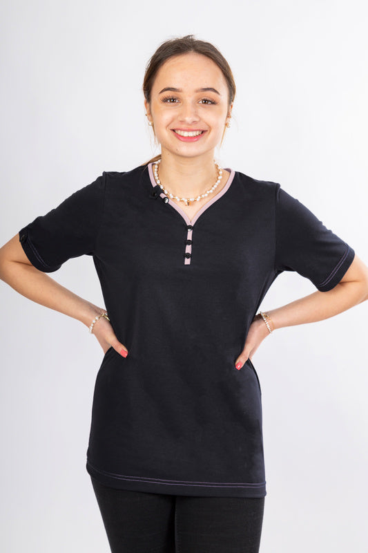 Damen T-Shirt Lilja_Black Edition mit V-Ausschnitt in Hellrosa