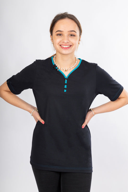 Damen T-Shirt Lilja_Black Edition mit V-Ausschnitt in Blau