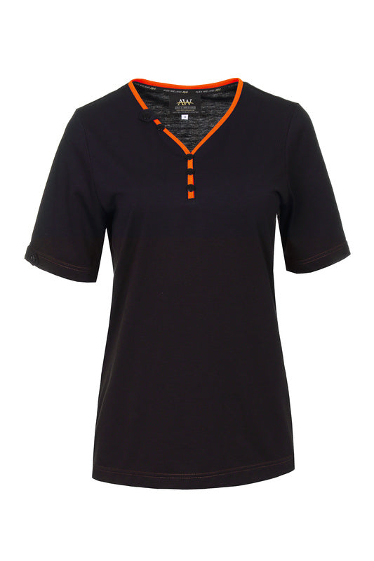 Damen T-Shirt Lilja_Black Edition mit V-Ausschnitt in Warnfarbe