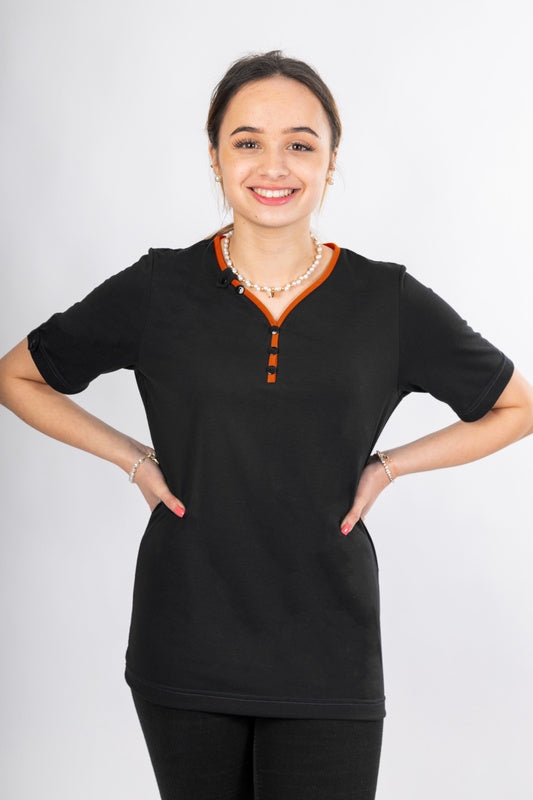 Damen T-Shirt Lilja_Black Edition mit V-Ausschnitt in Warnfarbe