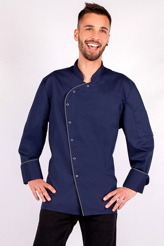 Kochjacke Lorenzo_Navy Edition von Enrico Wieland in Sonderfarbe mit Paspel in anthrazit (111)