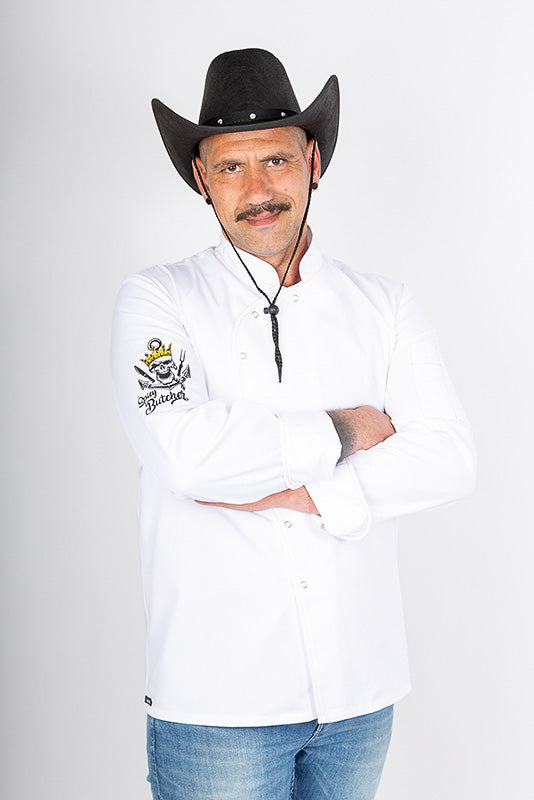 Herren Kochjacke Lorenzo_Spicy Butcher Edition in Weiß