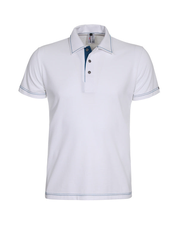 Poloshirt Martin_White Edition 1/2 Arm in Weiß mit Blau