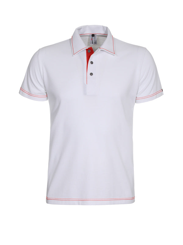 Poloshirt Martin_White Edition 1/2 Arm in Weiß mit Rot
