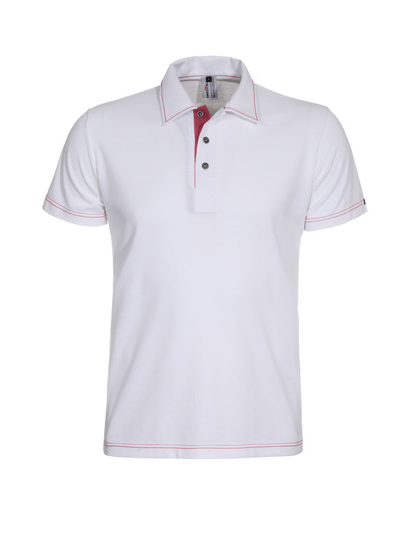 Poloshirt Martin_White Edition 1/2 Arm in Weiß mit Pink