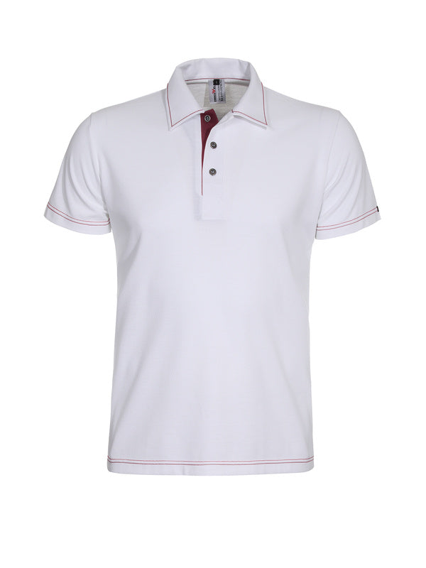 Poloshirt Martin_White Edition 1/2 Arm in Weiß mit Weinrot
