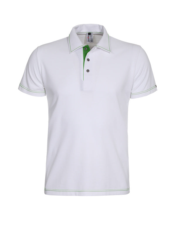 Poloshirt Martin_White Edition 1/2 Arm in Weiß mit Grün