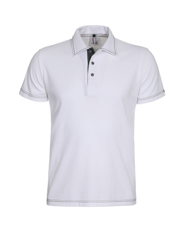 Poloshirt Martin_White Edition 1/2 Arm in Weiß mit Dunkelgrau