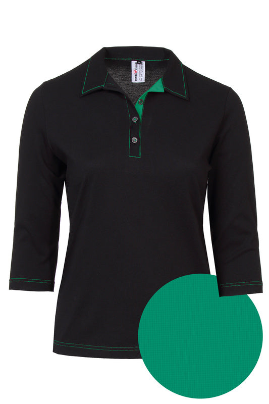 Damen Poloshirt Patty_Black Edition mit 3/4 Armen in schwarz-grün